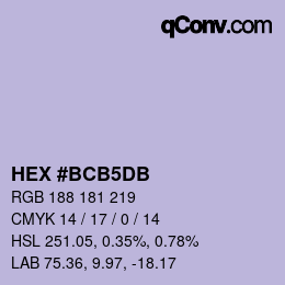 カラーコード: HEX #BCB5DB | qconv.com