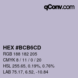 Color code: HEX #BCB6CD | qconv.com