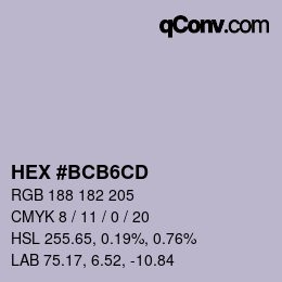 Color code: HEX #BCB6CD | qconv.com