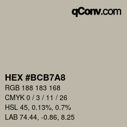 Color code: HEX #BCB7A8 | qconv.com