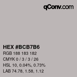 カラーコード: HEX #BCB7B6 | qconv.com