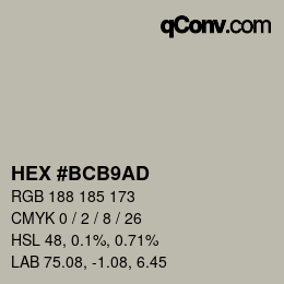 Color code: HEX #BCB9AD | qconv.com