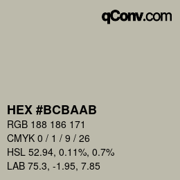 Color code: HEX #BCBAAB | qconv.com