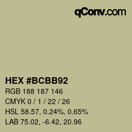 Farbcode: HEX #BCBB92 | qconv.com