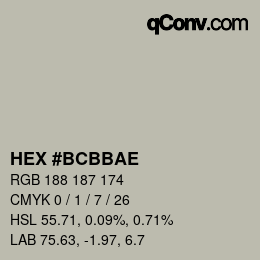 Color code: HEX #BCBBAE | qconv.com