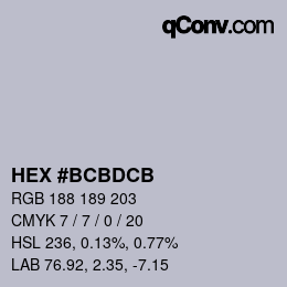 Color code: HEX #BCBDCB | qconv.com