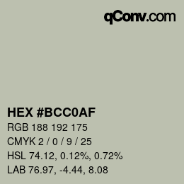 Color code: HEX #BCC0AF | qconv.com