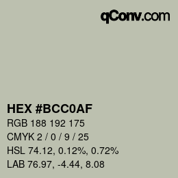 Farbcode: HEX #BCC0AF | qconv.com