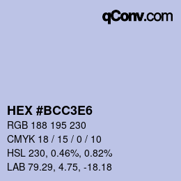 カラーコード: HEX #BCC3E6 | qconv.com