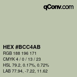 颜色代码: HEX #BCC4AB | qconv.com