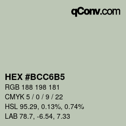 カラーコード: HEX #BCC6B5 | qconv.com