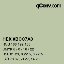 Color code: HEX #BCC7A8 | qconv.com