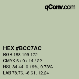 颜色代码: HEX #BCC7AC | qconv.com