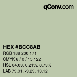 Color code: HEX #BCC8AB | qconv.com