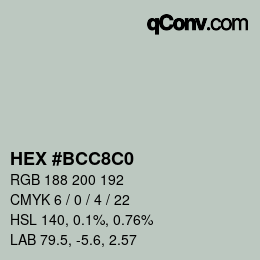 カラーコード: HEX #BCC8C0 | qconv.com