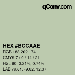Color code: HEX #BCCAAE | qconv.com