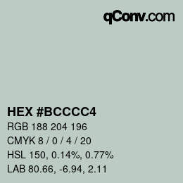 Color code: HEX #BCCCC4 | qconv.com