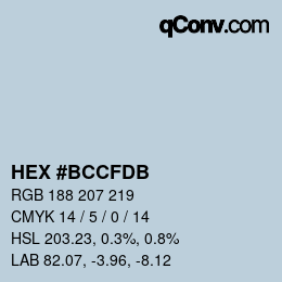 カラーコード: HEX #BCCFDB | qconv.com