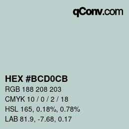 Color code: HEX #BCD0CB | qconv.com