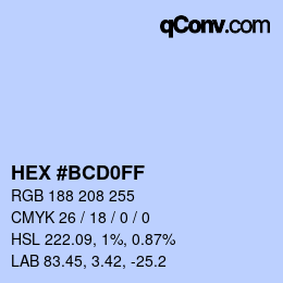 Farbcode: HEX #BCD0FF | qconv.com