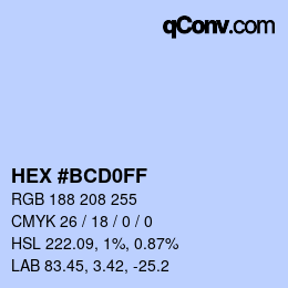 カラーコード: HEX #BCD0FF | qconv.com