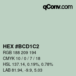 カラーコード: HEX #BCD1C2 | qconv.com