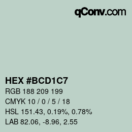 カラーコード: HEX #BCD1C7 | qconv.com