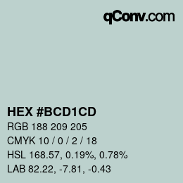 カラーコード: HEX #BCD1CD | qconv.com