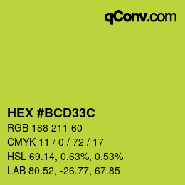 カラーコード: HEX #BCD33C | qconv.com