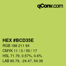 Color code: HEX #BCD35E | qconv.com