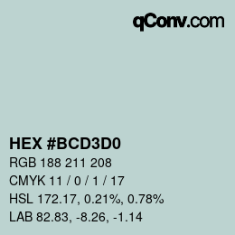 Color code: HEX #BCD3D0 | qconv.com