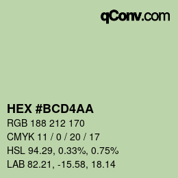 Color code: HEX #BCD4AA | qconv.com