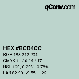 カラーコード: HEX #BCD4CC | qconv.com