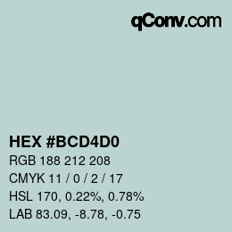 カラーコード: HEX #BCD4D0 | qconv.com