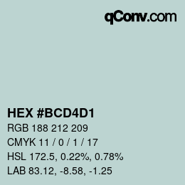 颜色代码: HEX #BCD4D1 | qconv.com