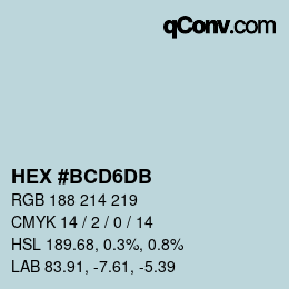 カラーコード: HEX #BCD6DB | qconv.com