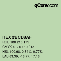 Color code: HEX #BCD8AF | qconv.com