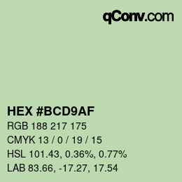 Color code: HEX #BCD9AF | qconv.com