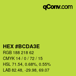 カラーコード: HEX #BCDA3E | qconv.com