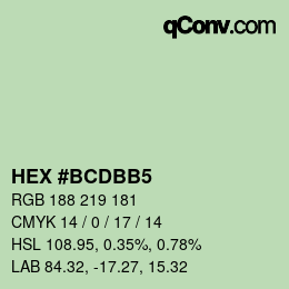 カラーコード: HEX #BCDBB5 | qconv.com
