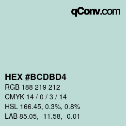カラーコード: HEX #BCDBD4 | qconv.com