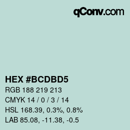 カラーコード: HEX #BCDBD5 | qconv.com
