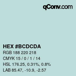 カラーコード: HEX #BCDCDA | qconv.com