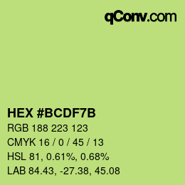 カラーコード: HEX #BCDF7B | qconv.com