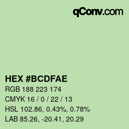 Color code: HEX #BCDFAE | qconv.com