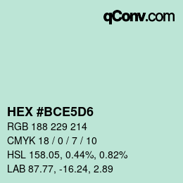 カラーコード: HEX #BCE5D6 | qconv.com
