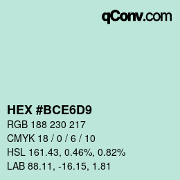 Color code: HEX #BCE6D9 | qconv.com
