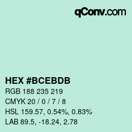 Color code: HEX #BCEBDB | qconv.com