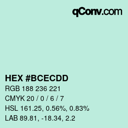 カラーコード: HEX #BCECDD | qconv.com