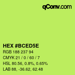 Code couleur: HEX #BCED5E | qconv.com